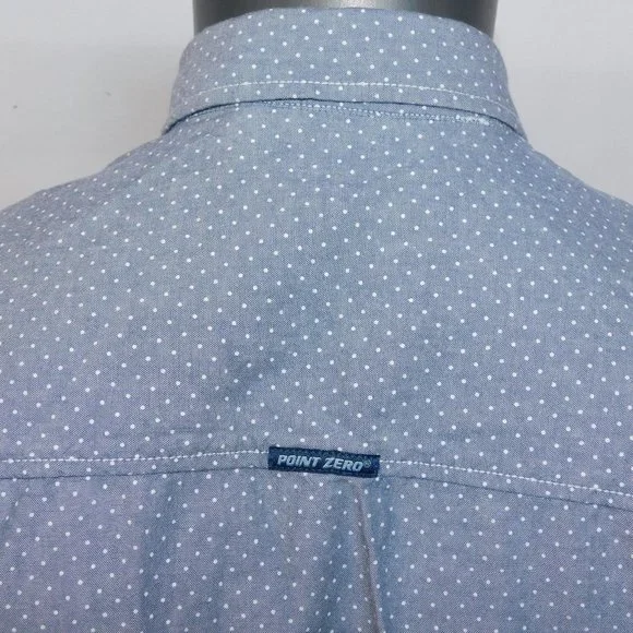 Point Zero Black Label Mens L Blue Polka Dot Short Sleeve Button Front Shirt - Picture 9 of 10
